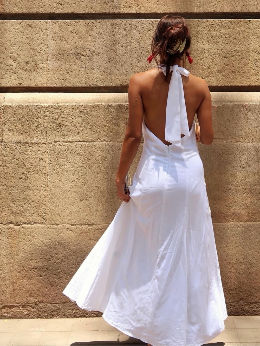 🔥🔥Zara combination linen Halter Maxi Dress